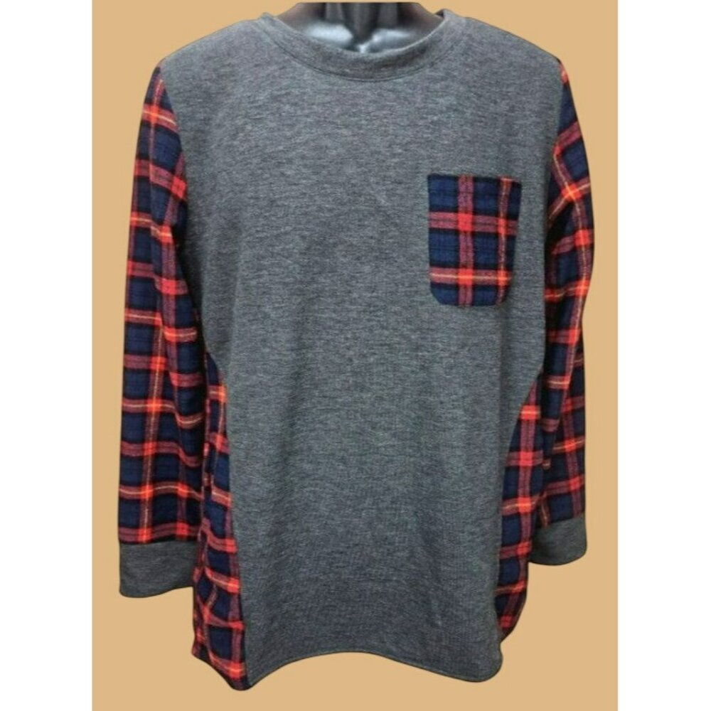 Etwo Womens Plaid Long-Sleeve Blouse Top Small